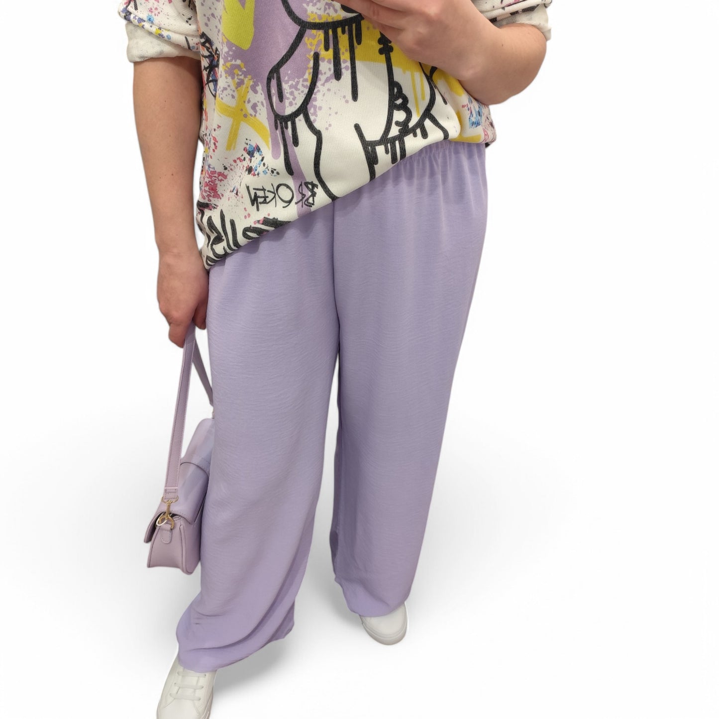 Wide-Leg Hose mit hoch geschnittenem Bund in Flieder