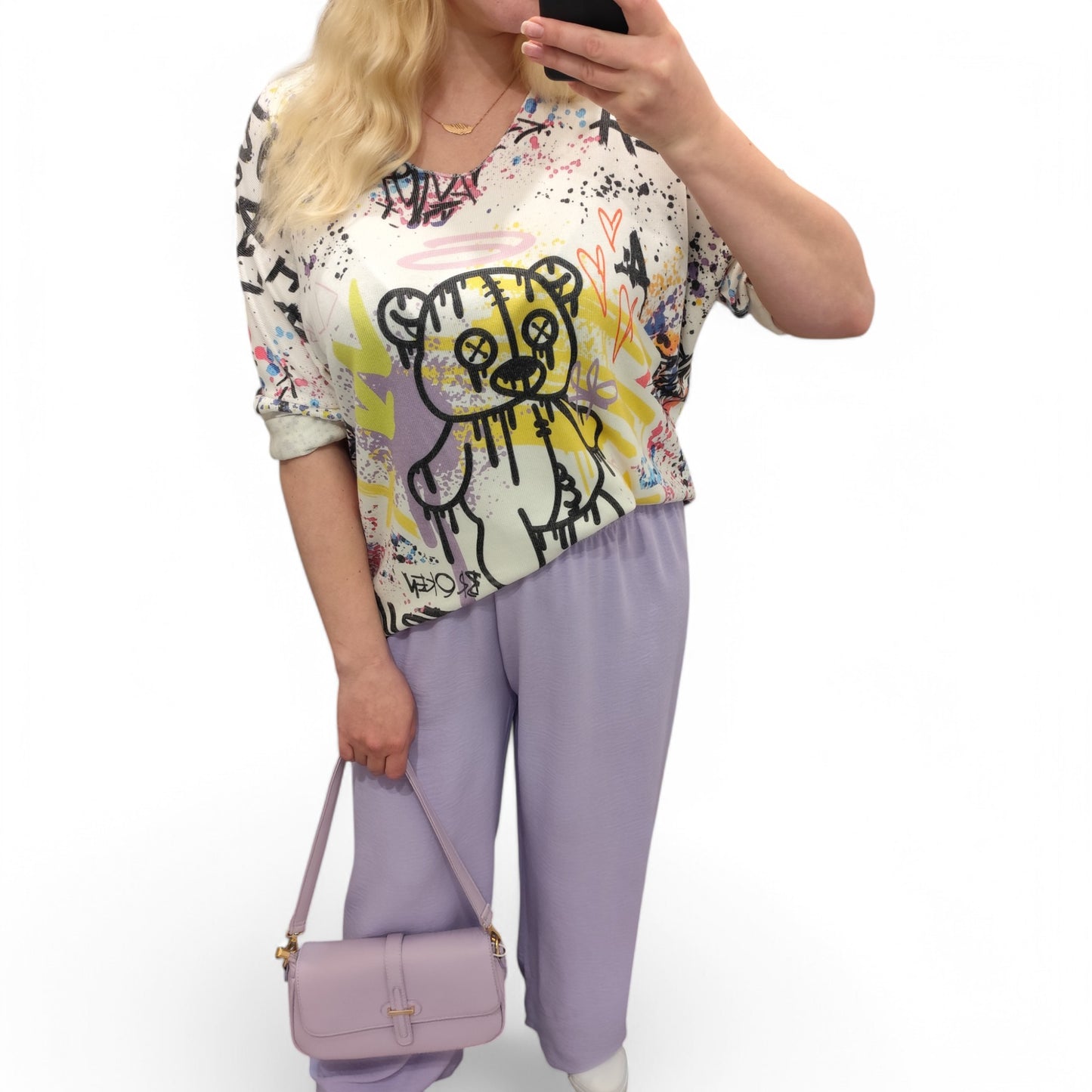 Wide-Leg Hose mit hoch geschnittenem Bund in Flieder