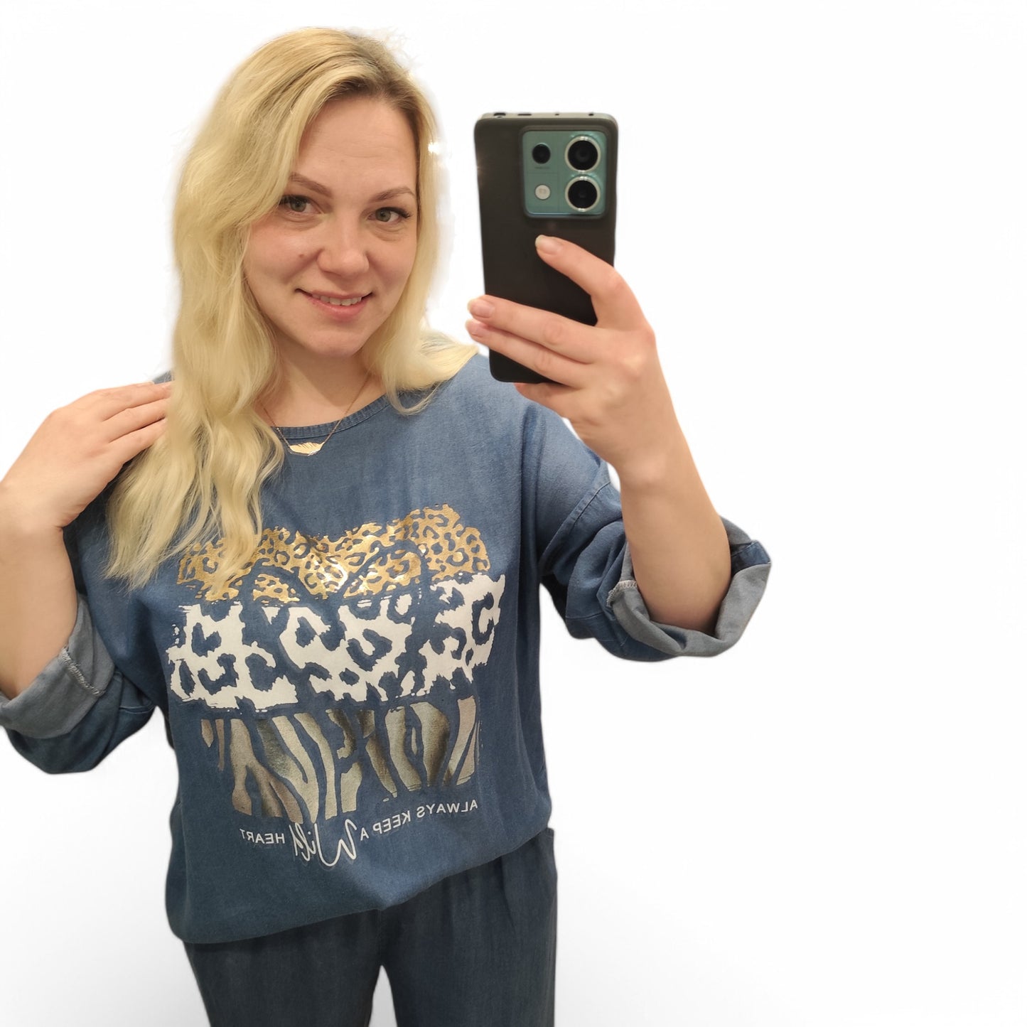 Shirt in Denimblau mit Aufdruck