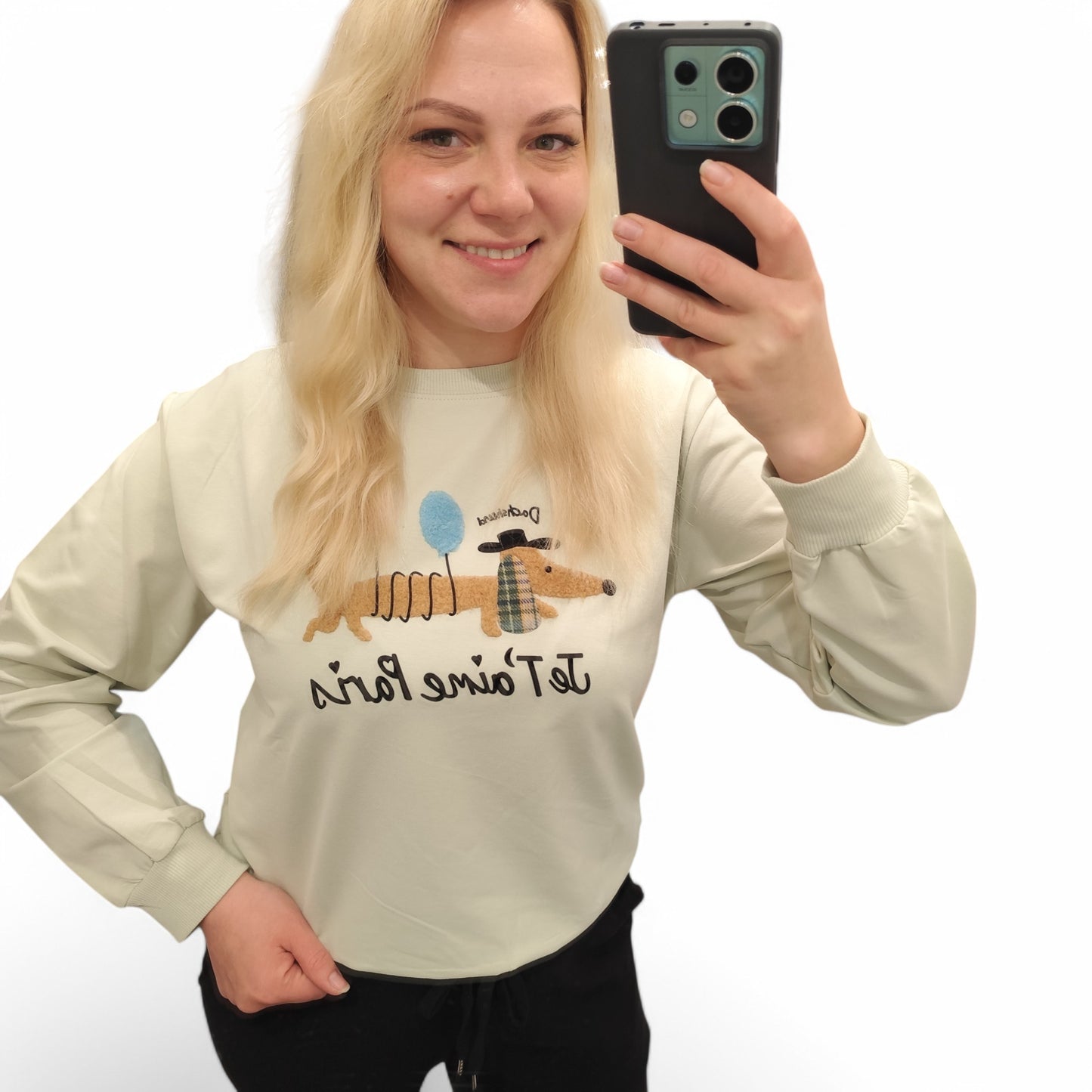 Sweatshirt mit Dackel in Hellgrün