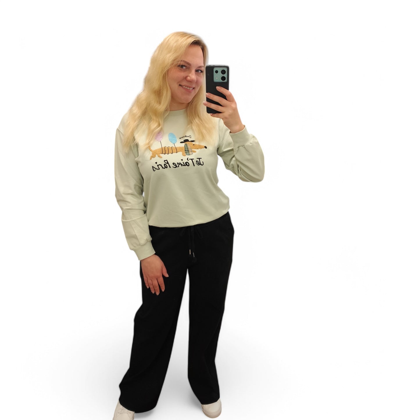 Sweatshirt mit Dackel in Hellgrün