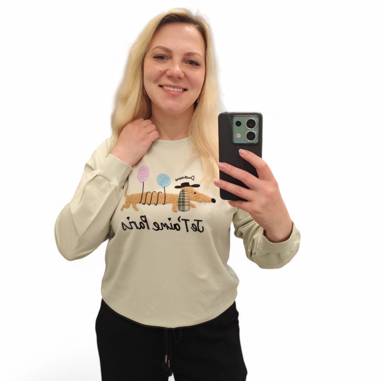 Sweatshirt mit Dackel in Hellgrün