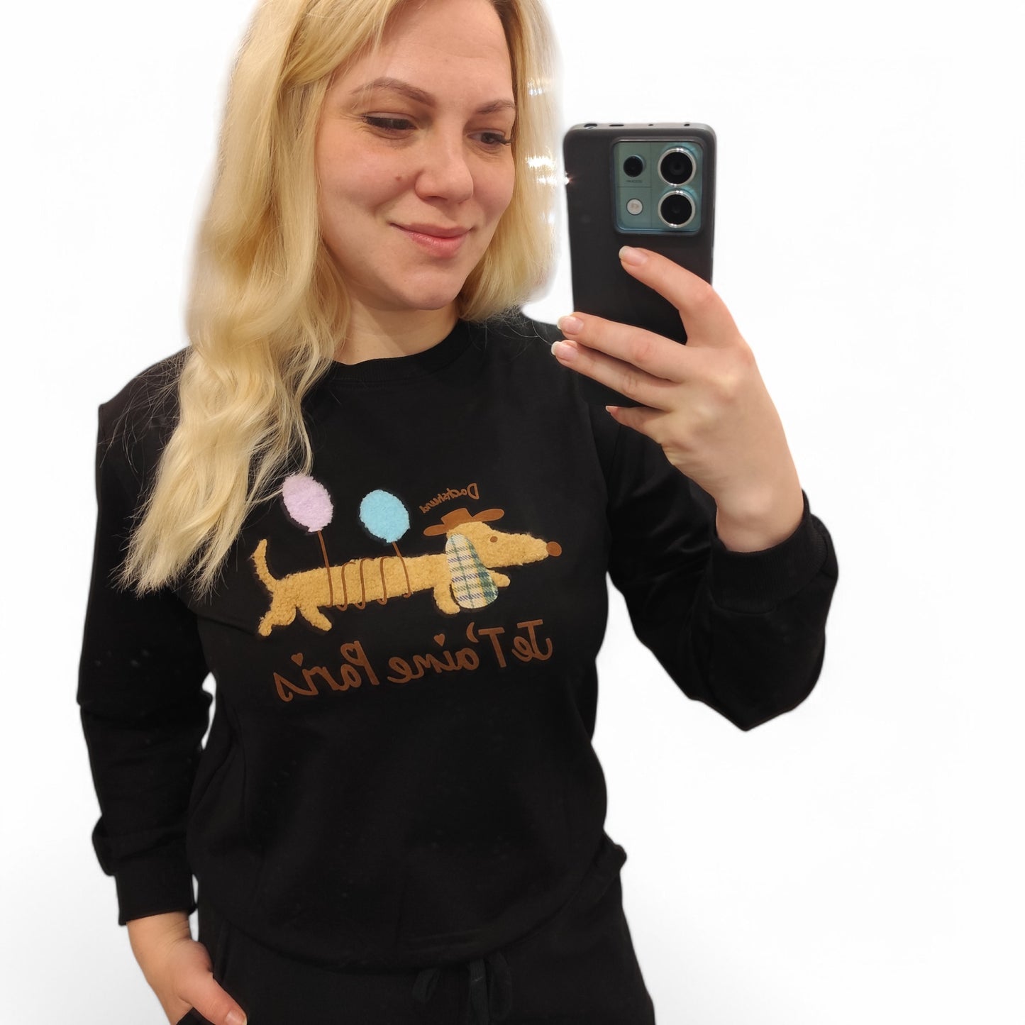 Sweatshirt mit Dackel in Schwarz