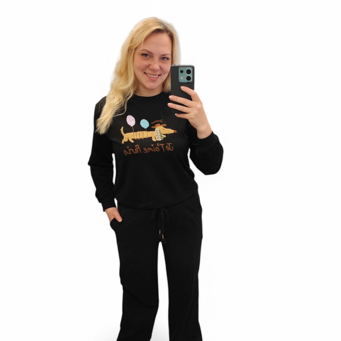 Sweatshirt mit Dackel in Schwarz