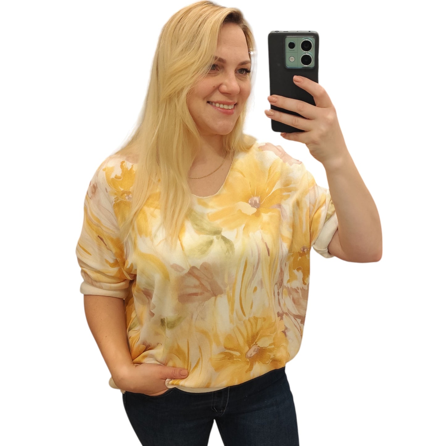 Shirt mit floralem Muster in Gelb