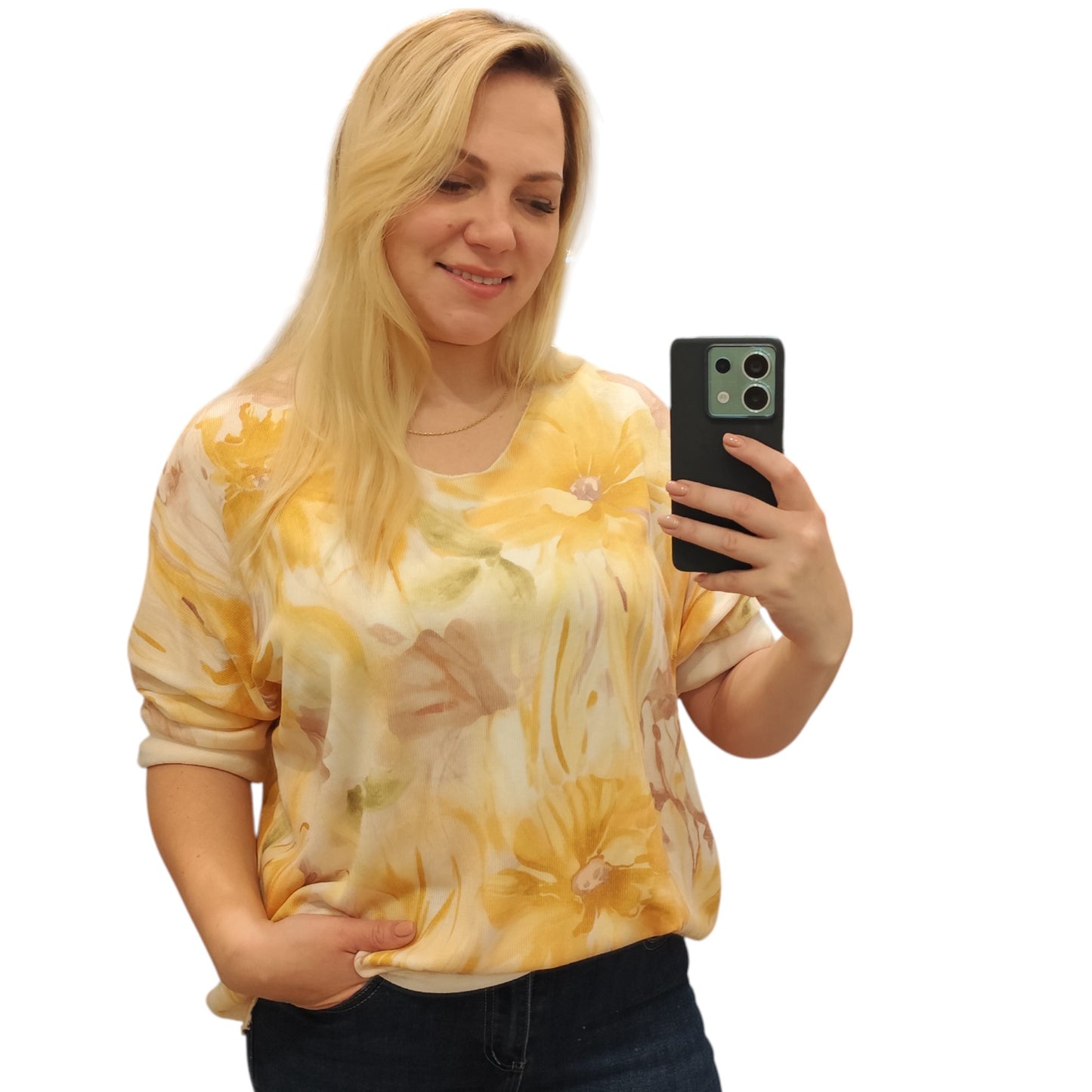 Shirt mit floralem Muster in Gelb