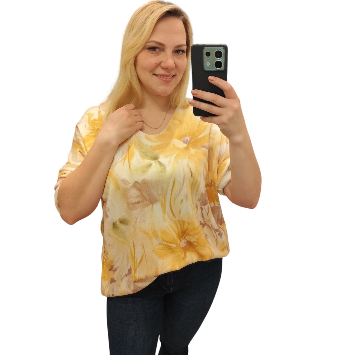 Shirt mit floralem Muster in Gelb