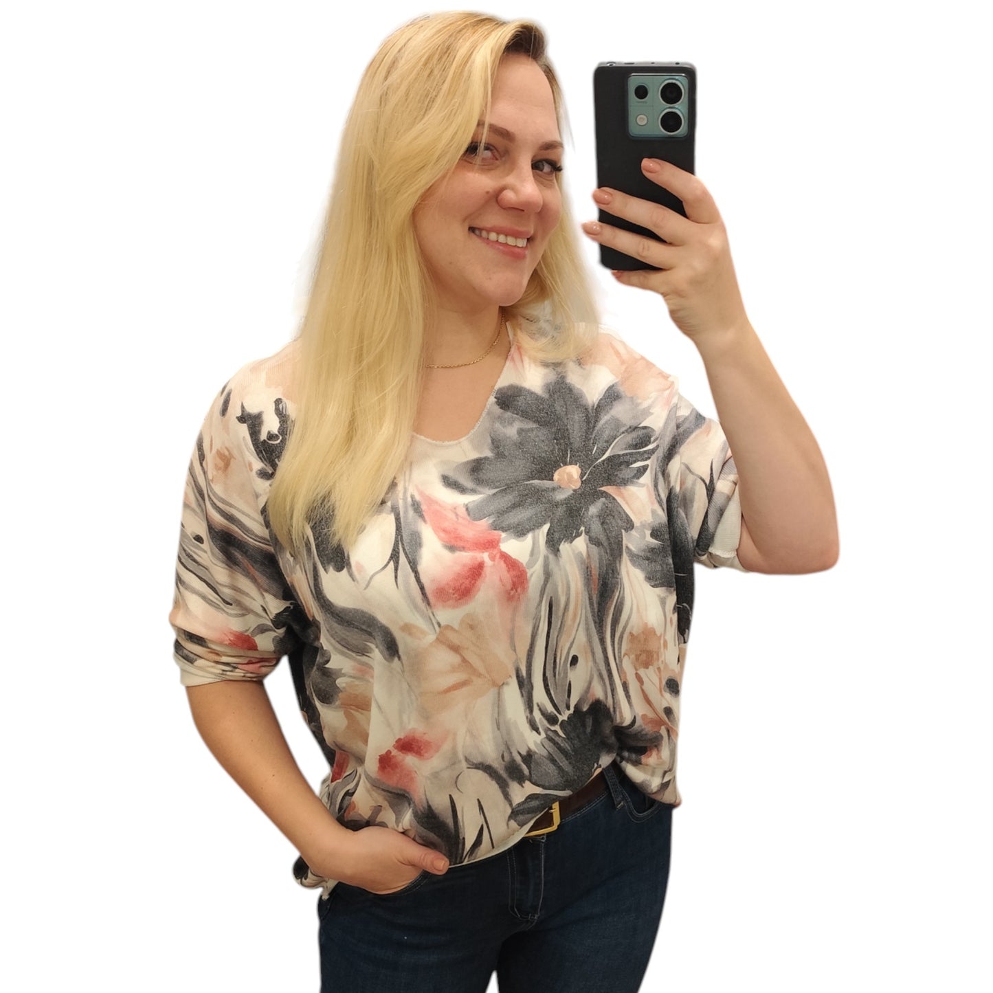 Shirt mit floralem Muster in Grau-Rosa