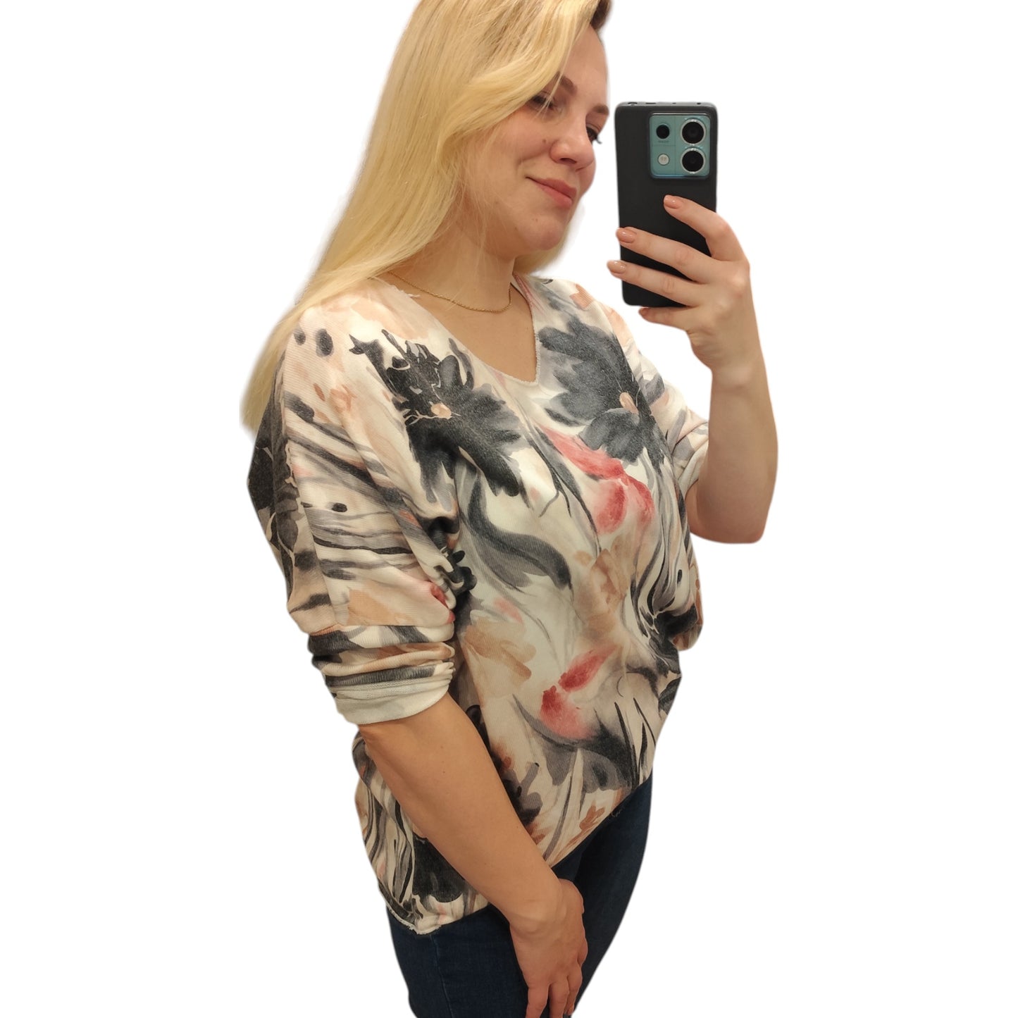 Shirt mit floralem Muster in Grau-Rosa