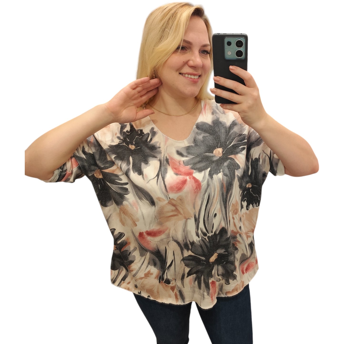 Shirt mit floralem Muster in Grau-Rosa