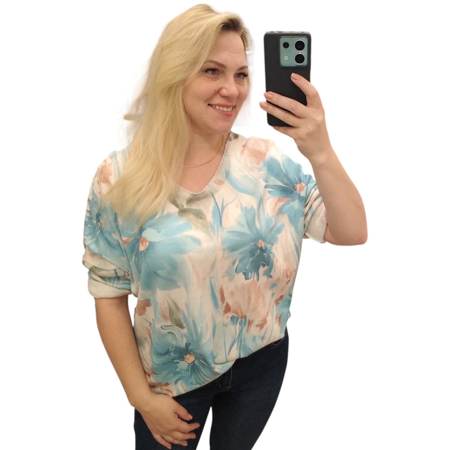 Shirt mit floralem Muster in Beige-Blau