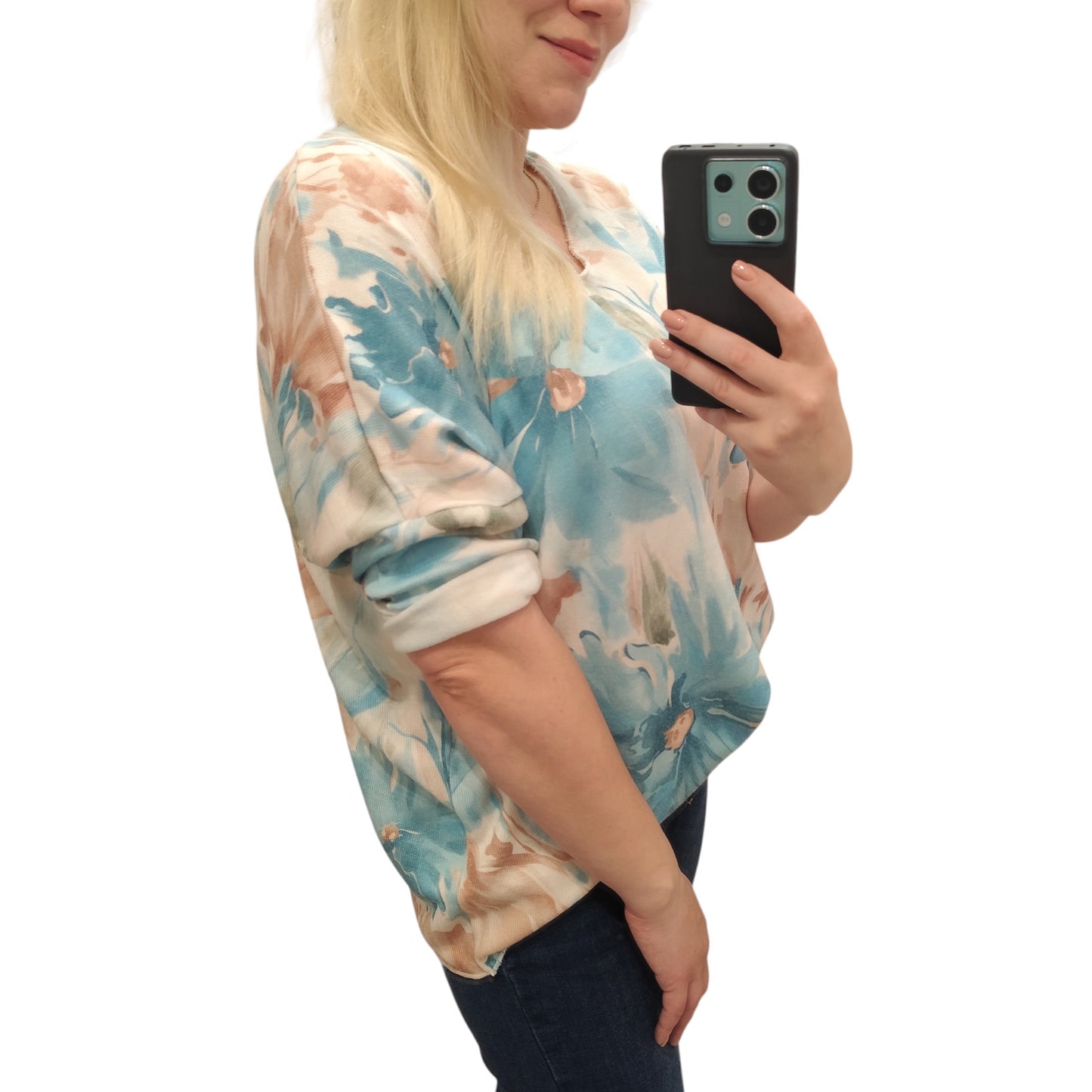 Shirt mit floralem Muster in Beige-Blau