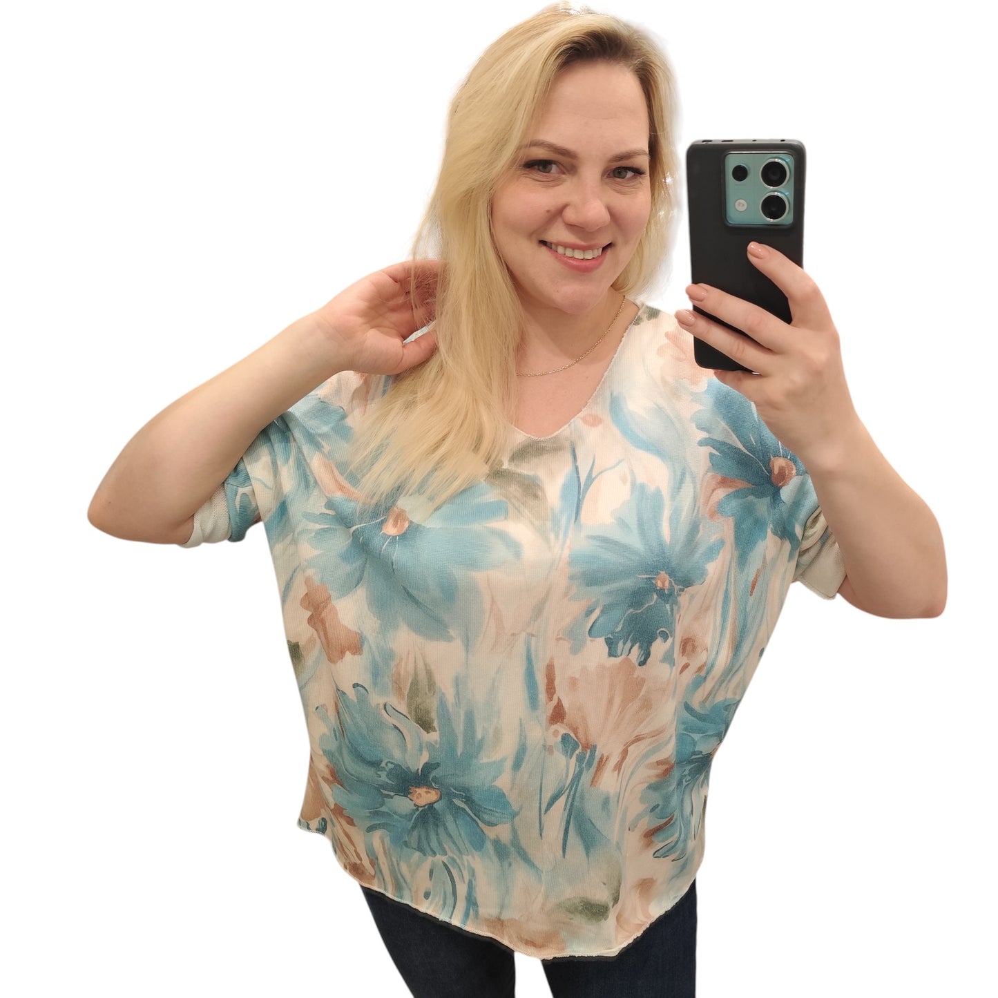 Shirt mit floralem Muster in Beige-Blau