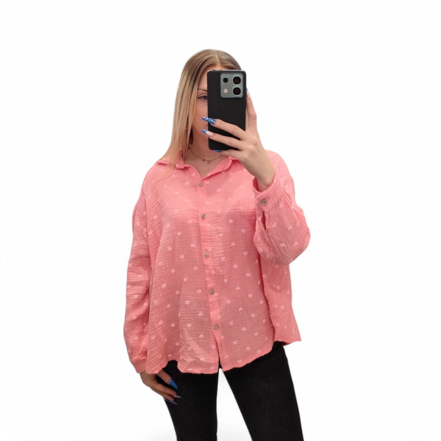 Musselin Bluse mit Herzchen in Rosa