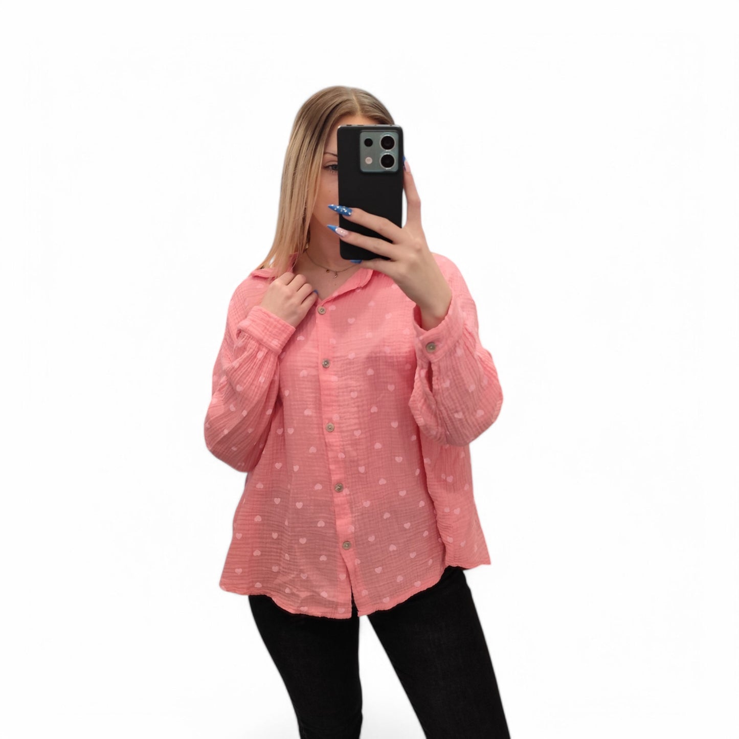 Musselin Bluse mit Herzchen in Rosa