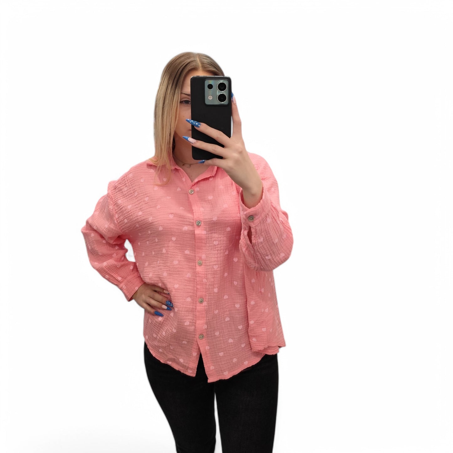 Musselin Bluse mit Herzchen in Rosa