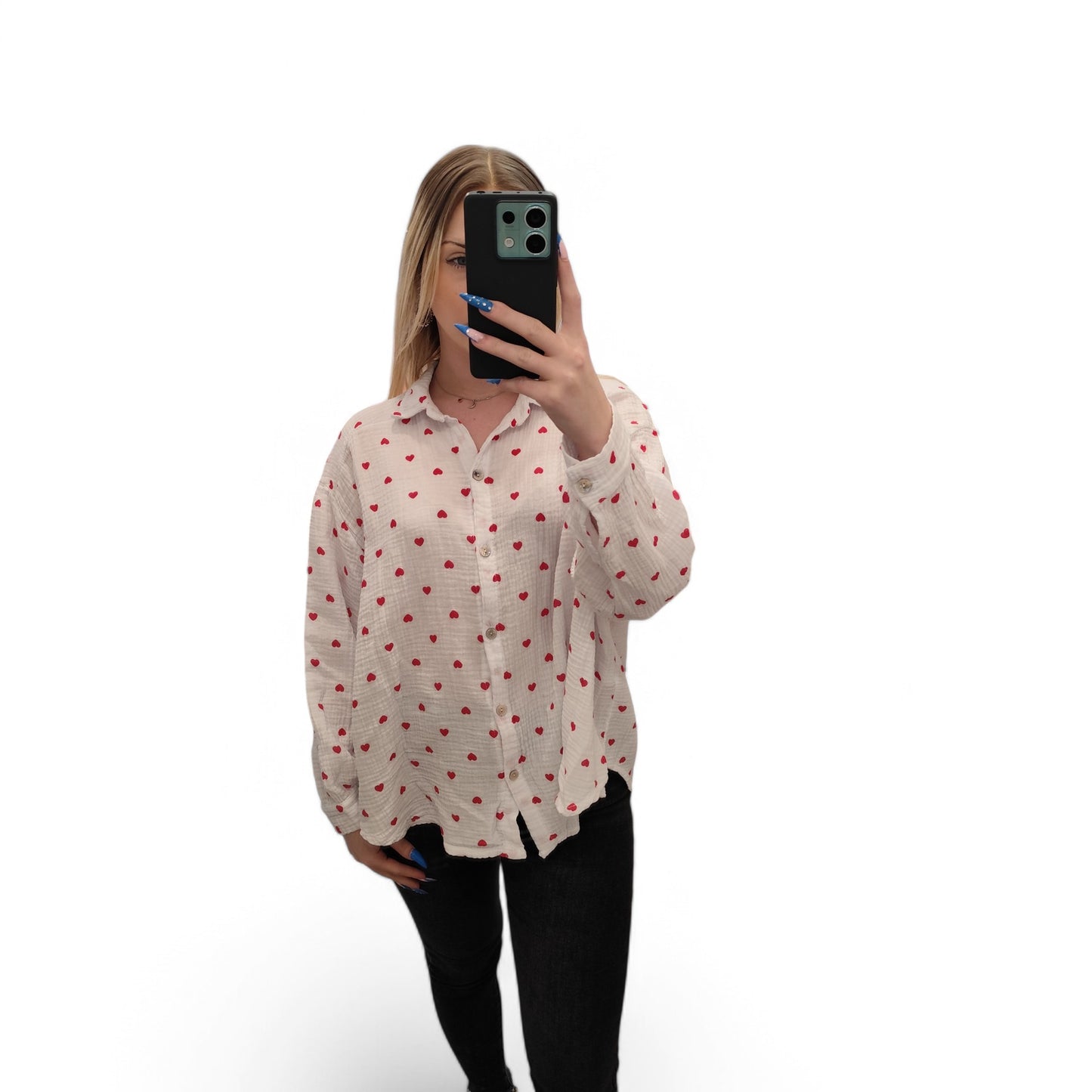 Musselin Bluse mit Herzchen in Weiß
