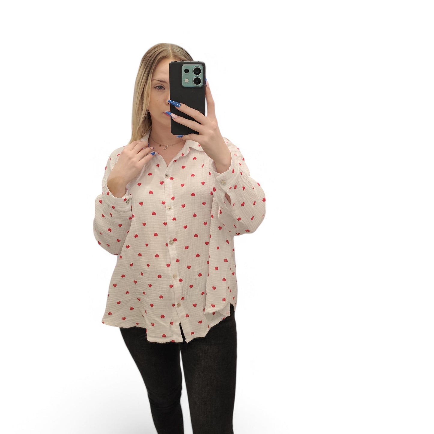 Musselin Bluse mit Herzchen in Weiß