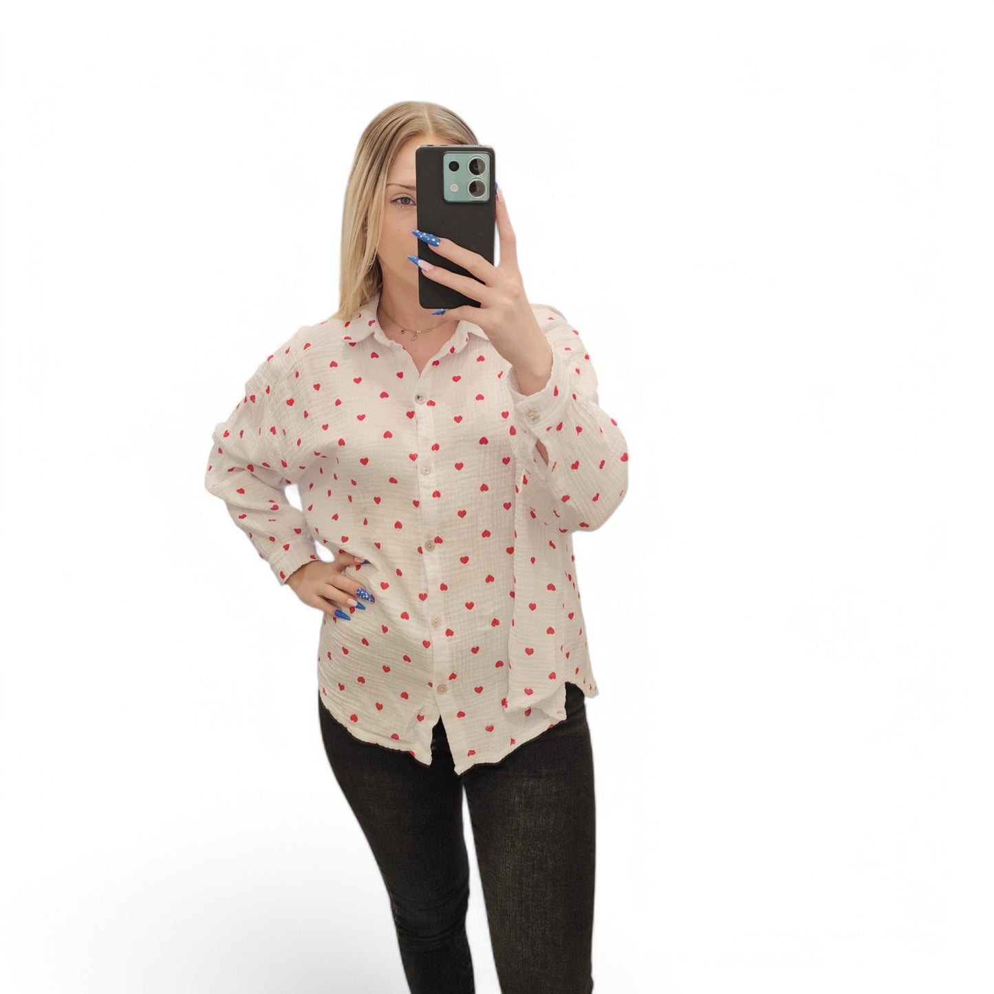 Musselin Bluse mit Herzchen in Weiß