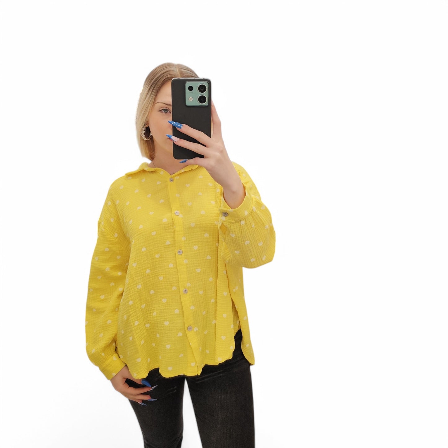 Musselin Bluse mit Herzchen in Gelb
