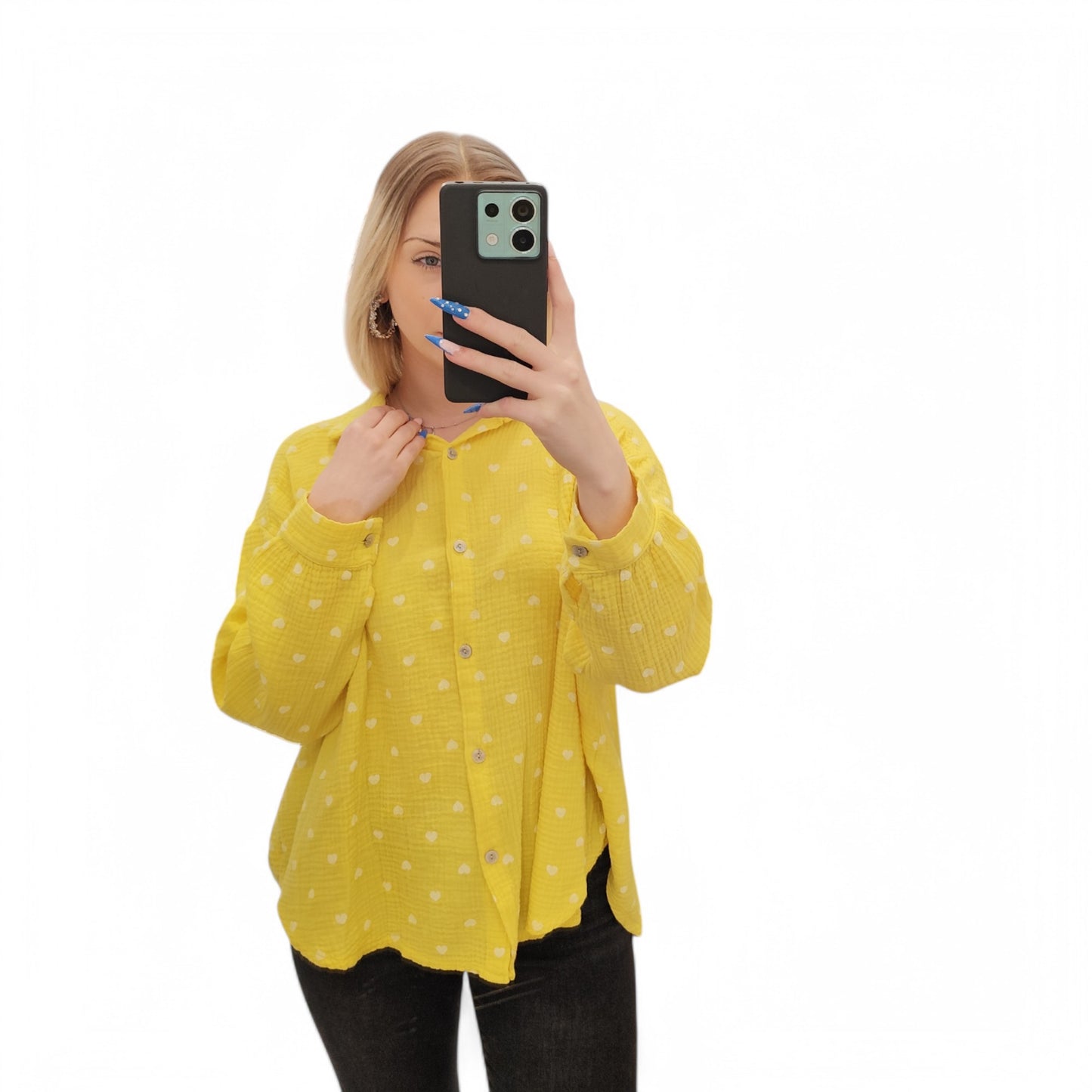 Musselin Bluse mit Herzchen in Gelb
