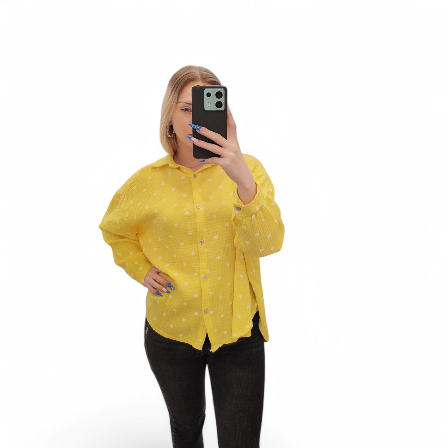 Musselin Bluse mit Herzchen in Gelb