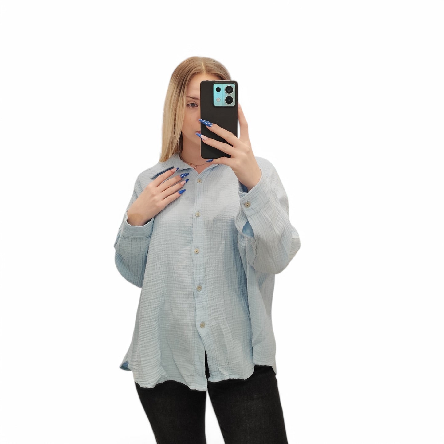 Musselin Bluse in Hellblau