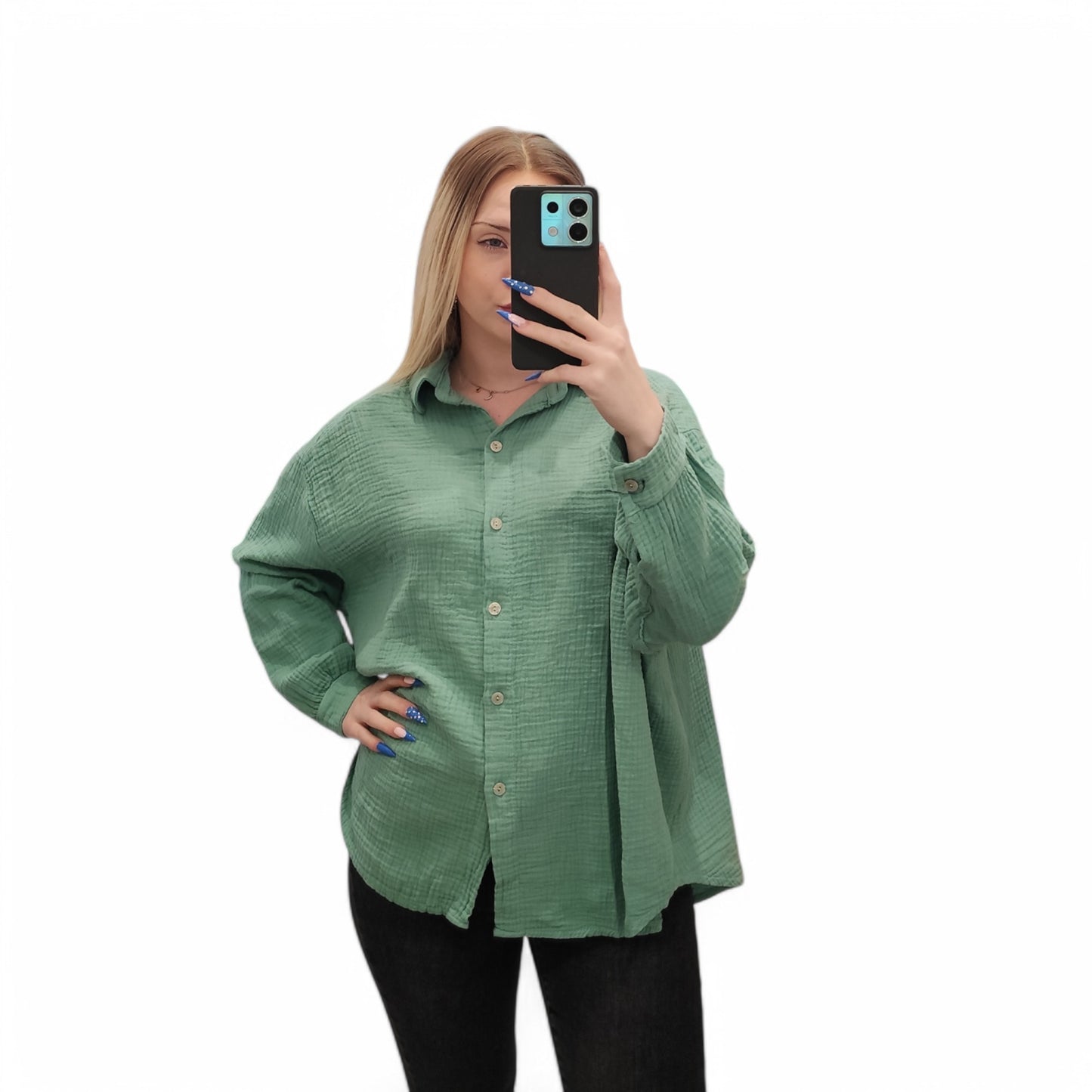 Musselin Bluse in Salbeigrün