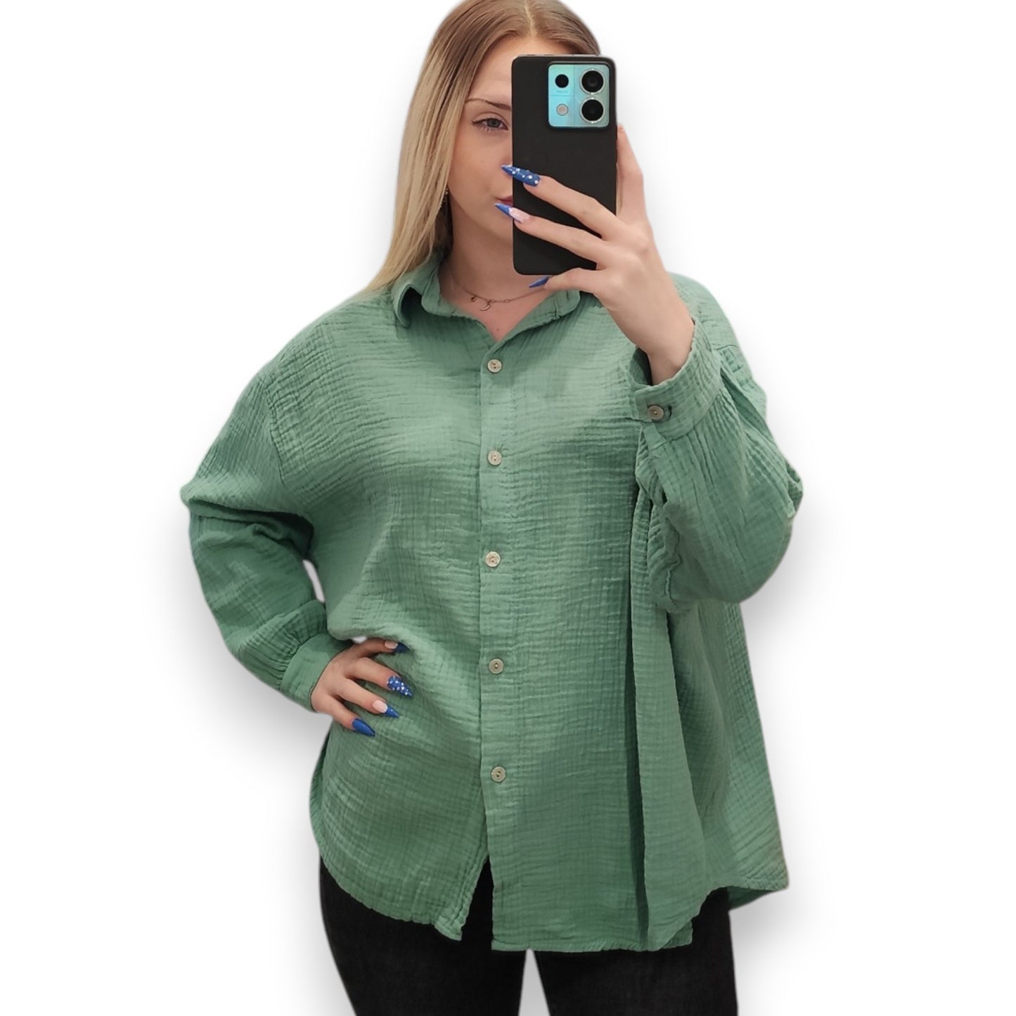 Musselin Bluse in Salbeigrün