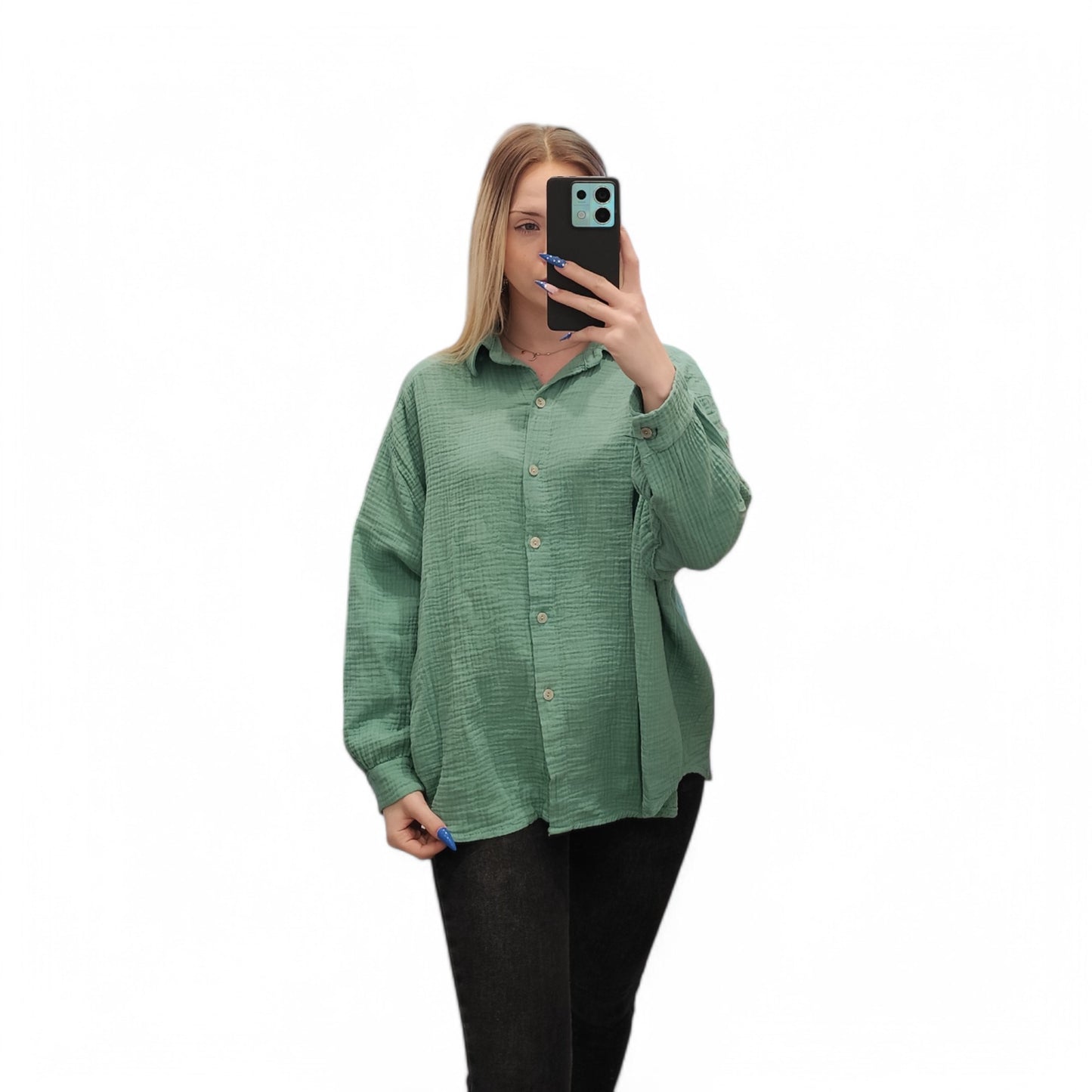 Musselin Bluse in Salbeigrün