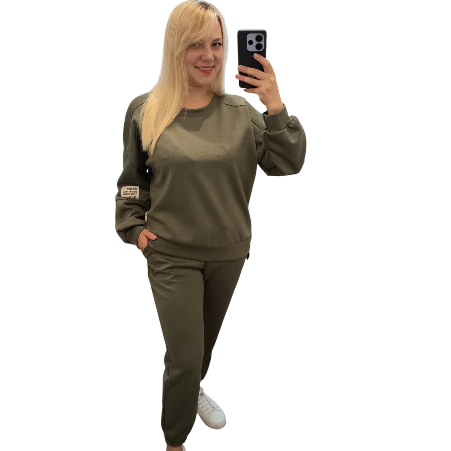 langärmliger Jogginganzug/ Jogging Zweiteiler in Oliv