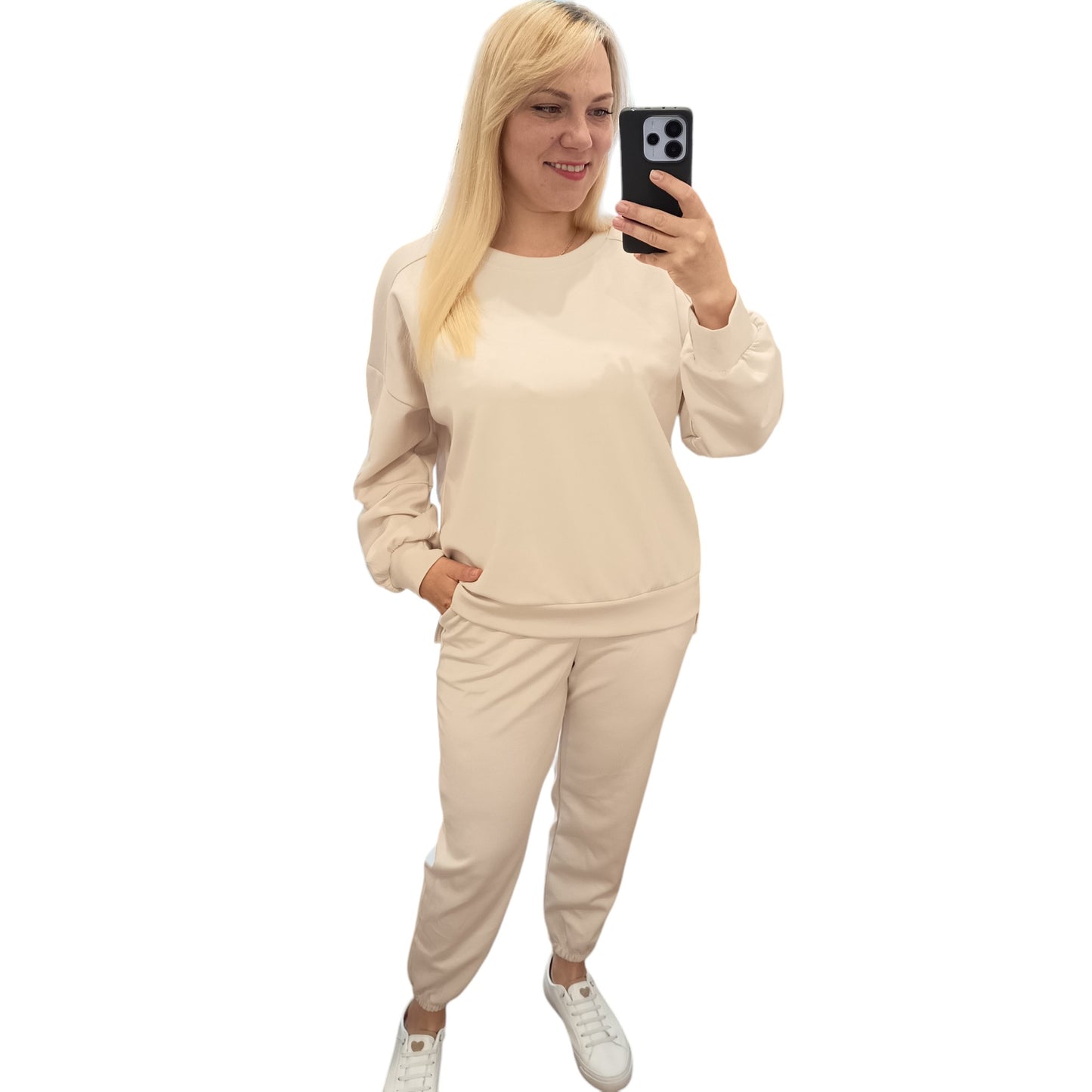 langärmliger Jogginganzug/ Jogging Zweiteiler in Beige