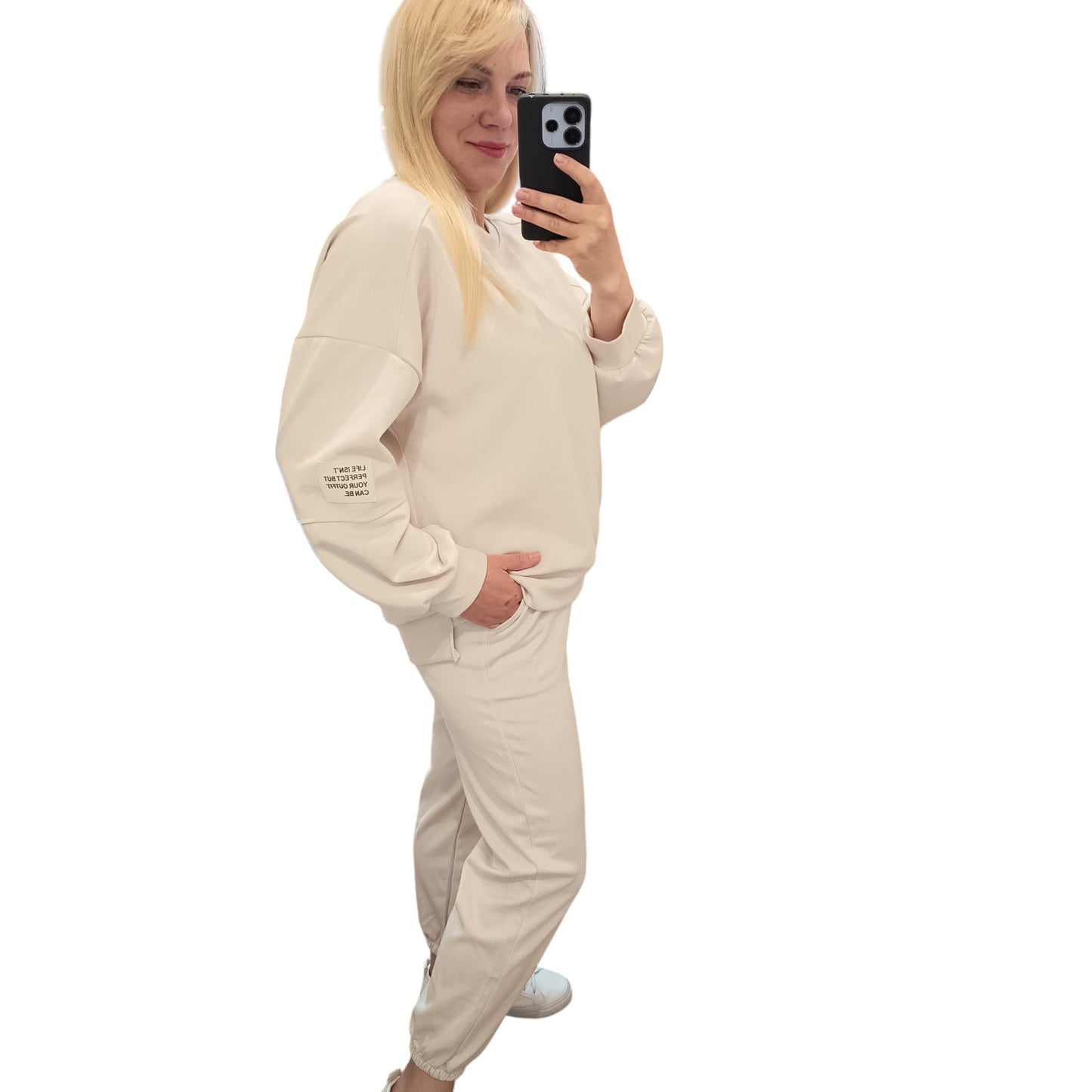langärmliger Jogginganzug/ Jogging Zweiteiler in Beige