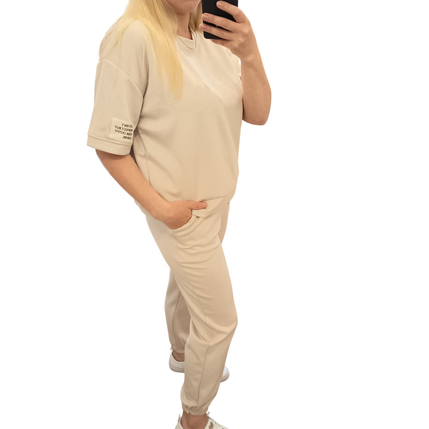 kurzärmliger Jogginganzug/ Jogging Zweiteiler in Beige