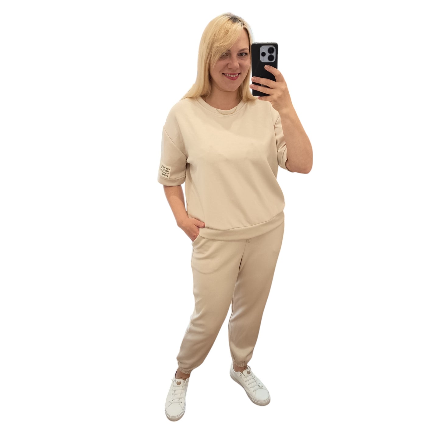 kurzärmliger Jogginganzug/ Jogging Zweiteiler in Beige