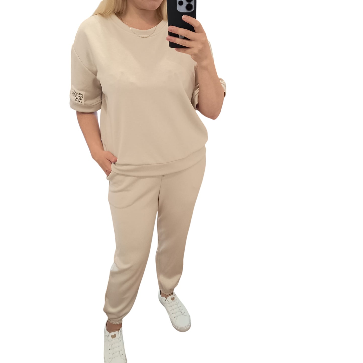 kurzärmliger Jogginganzug/ Jogging Zweiteiler in Beige