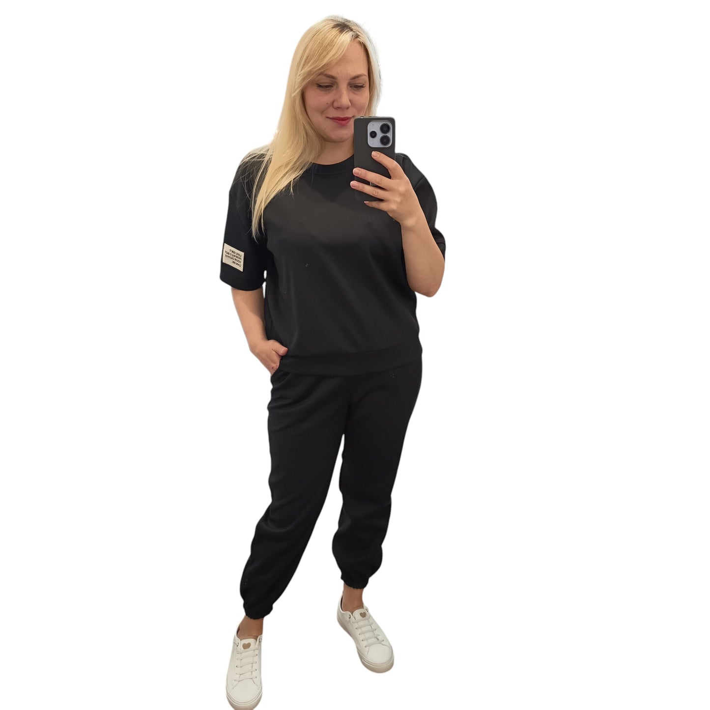 kurzärmliger Jogginganzug/ Jogging Zweiteiler in Schwarz