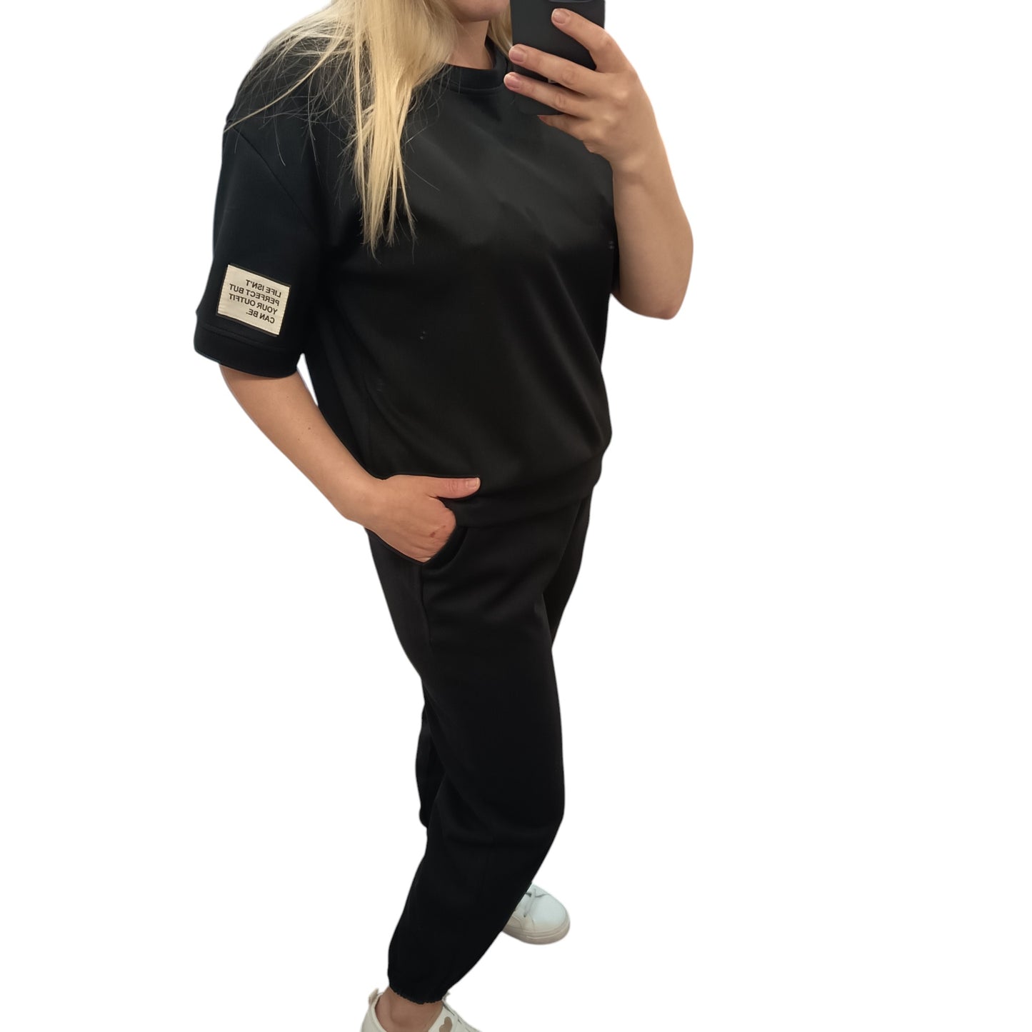 kurzärmliger Jogginganzug/ Jogging Zweiteiler in Schwarz