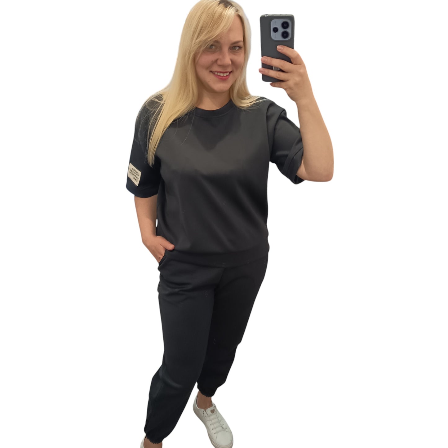 kurzärmliger Jogginganzug/ Jogging Zweiteiler in Schwarz