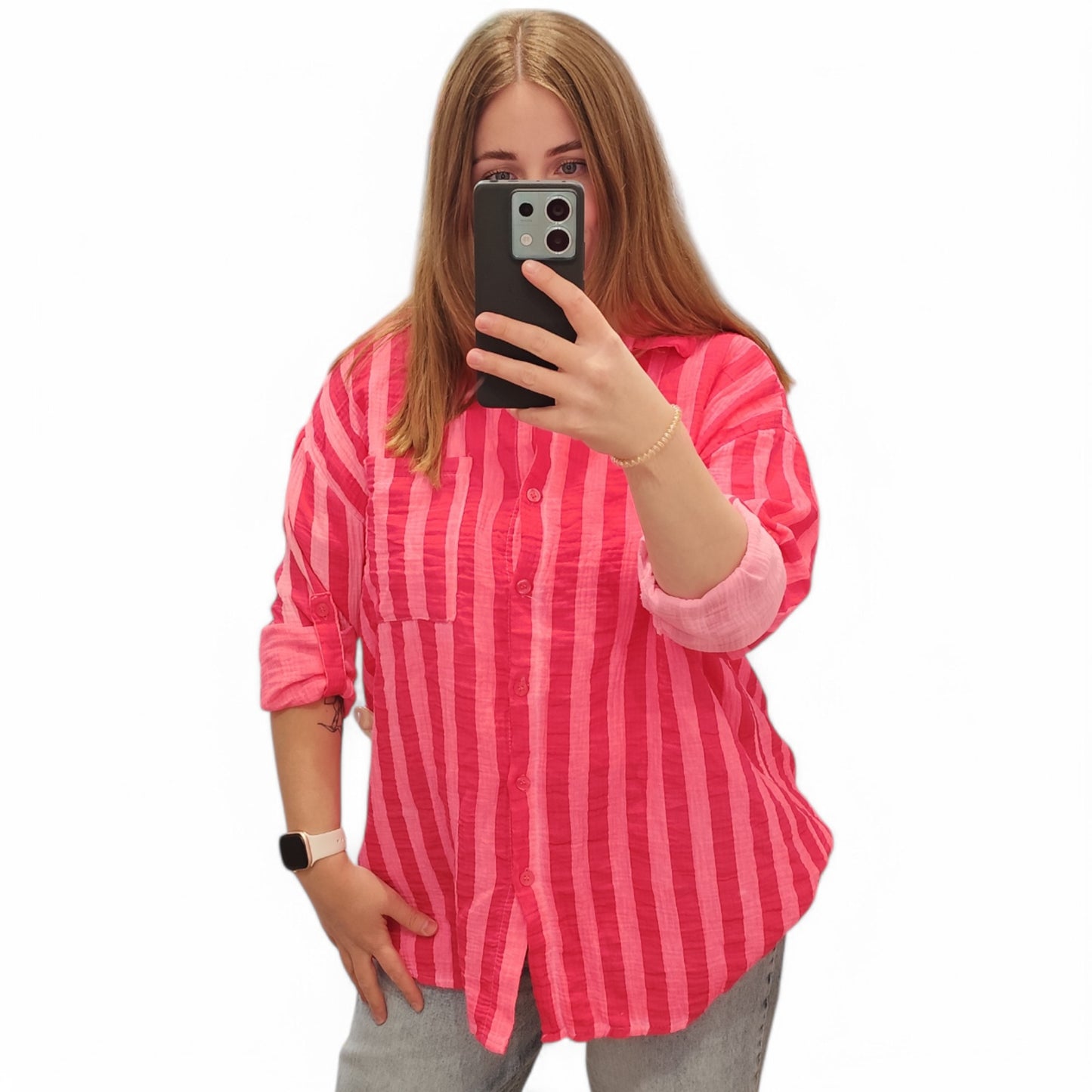 Gestreifte Musselin Bluse in Pink-Rosa