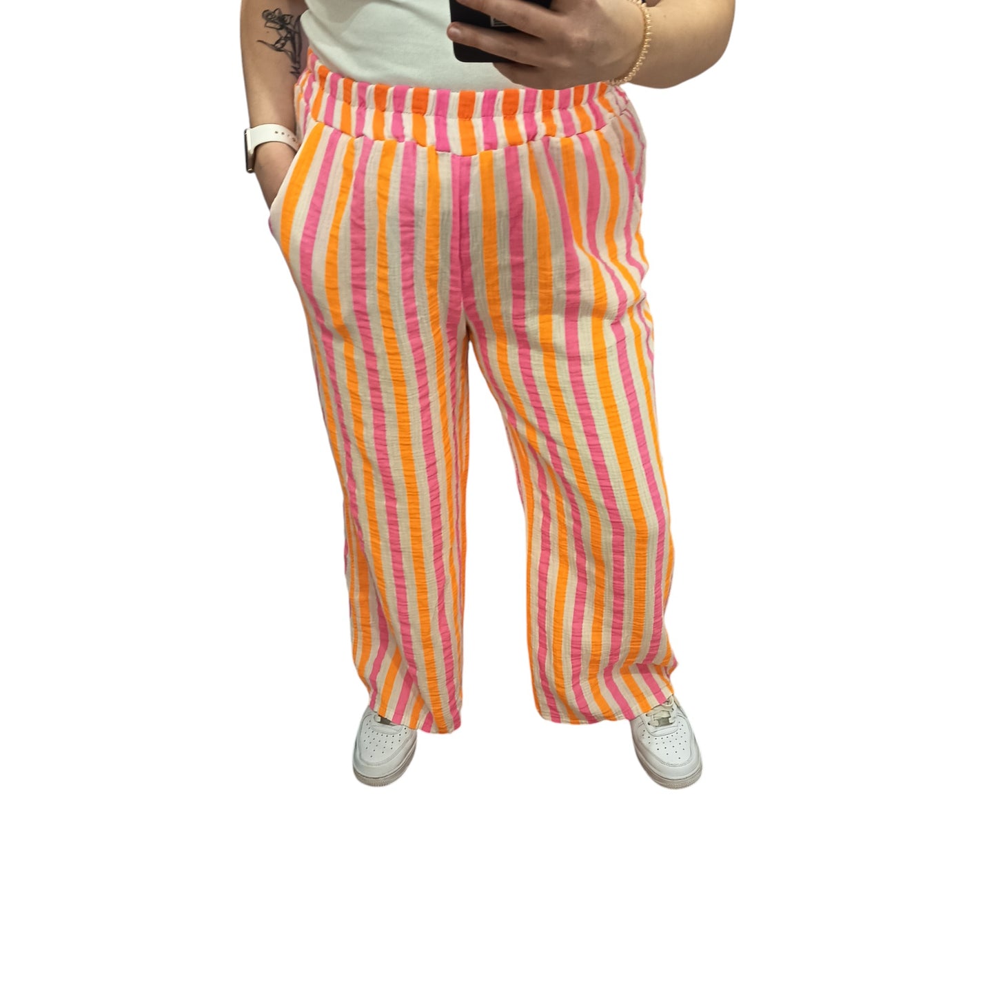 Gestreifte Musselin Hose in Orange-Pink