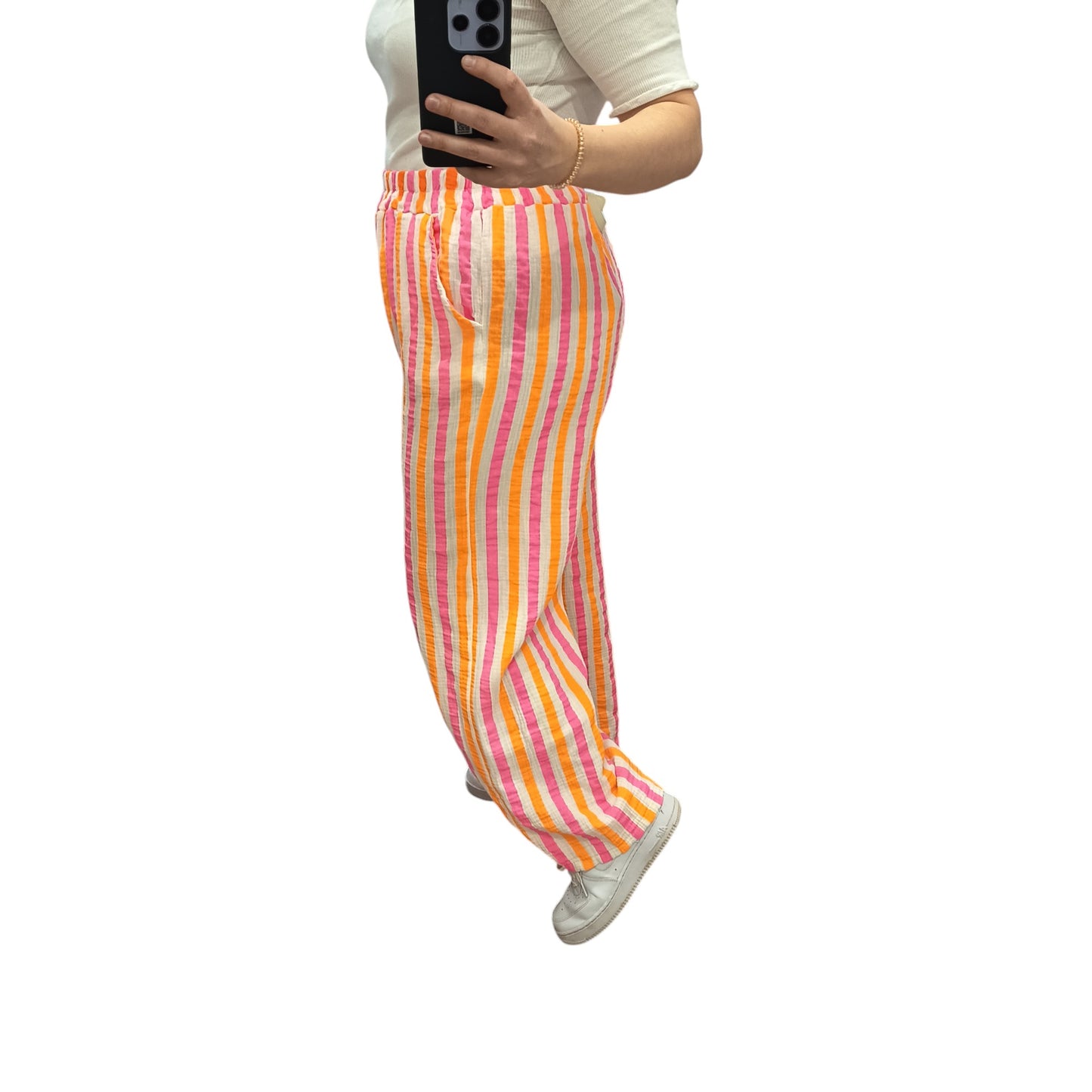 Gestreifte Musselin Hose in Orange-Pink