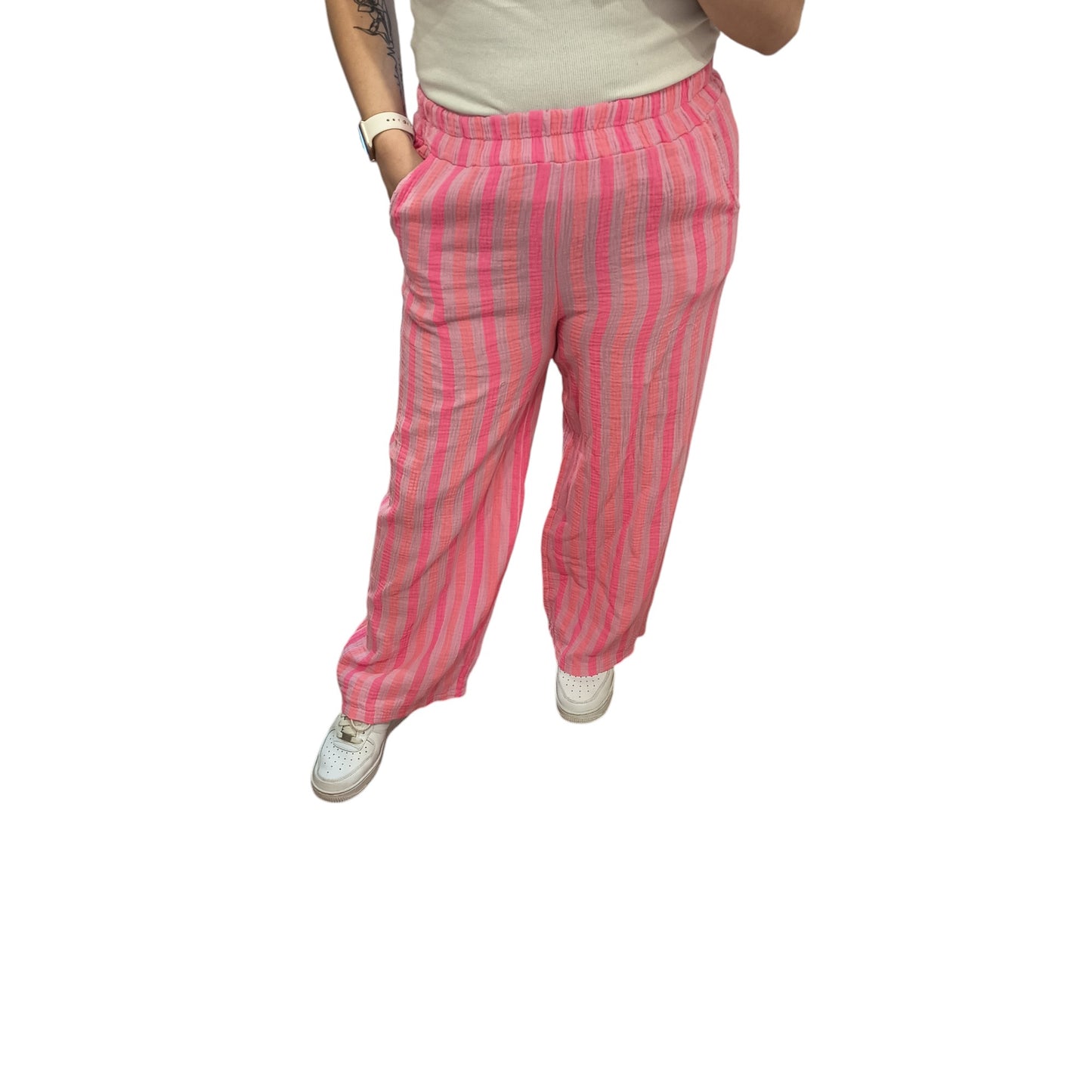 Gestreifte Musselin Hose in Pink-Rosa