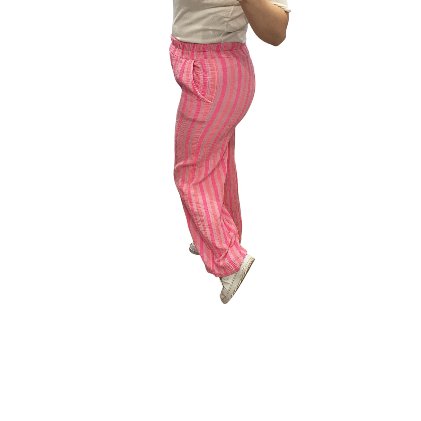 Gestreifte Musselin Hose in Pink-Rosa