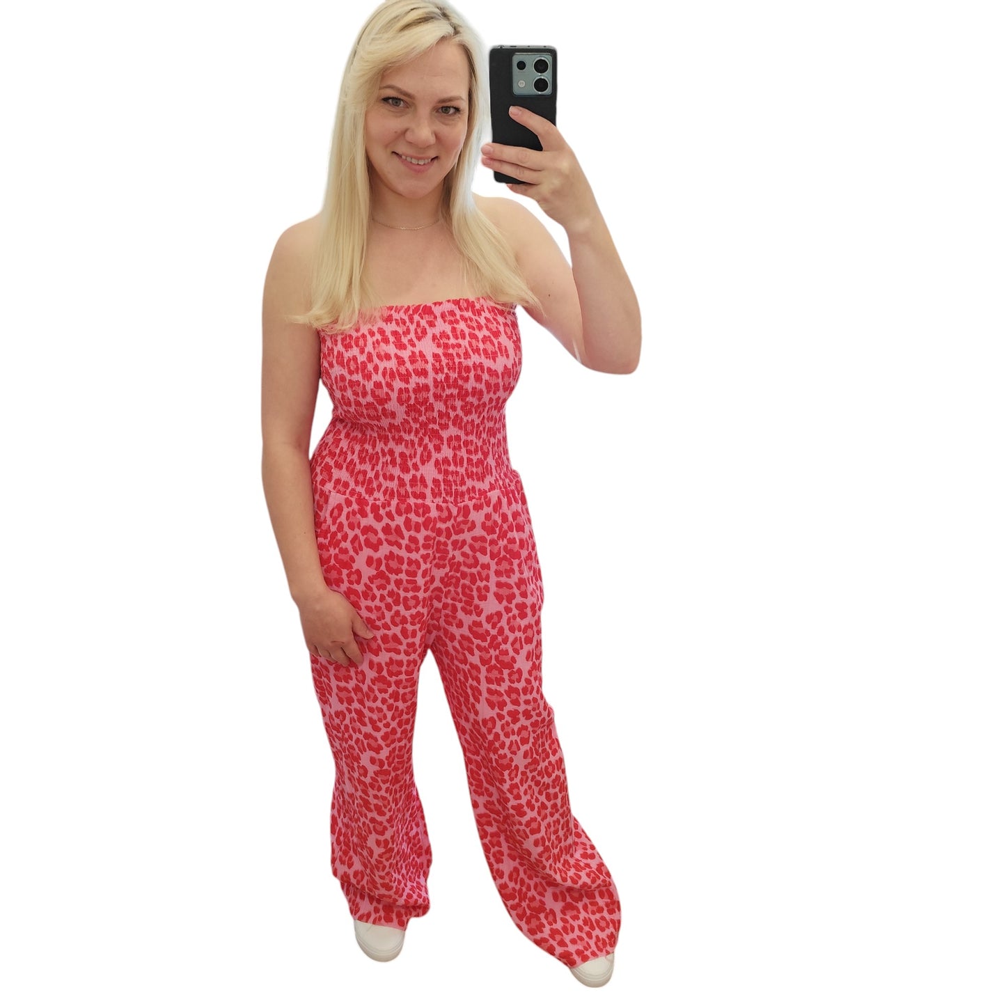 Musselin Einteiler mit Leomuster in Rosa-Rot