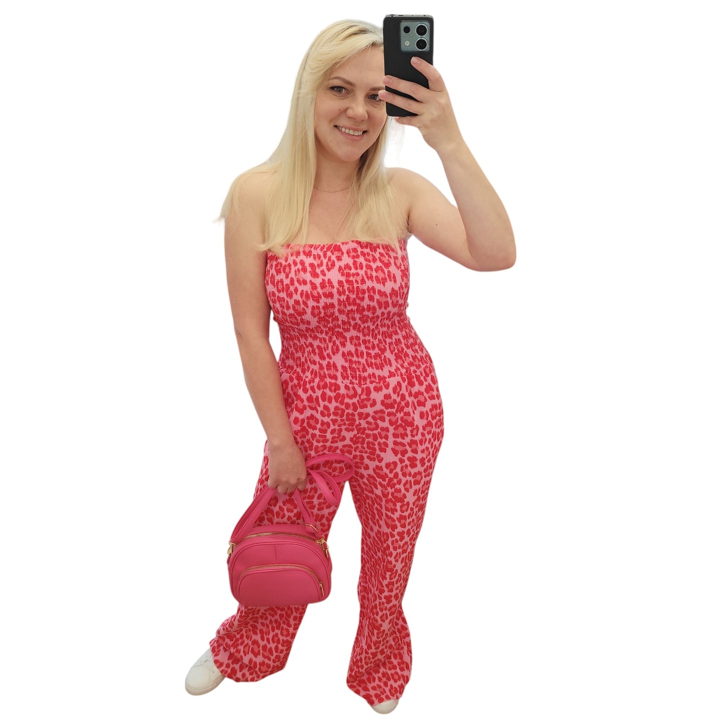 Musselin Einteiler mit Leomuster in Rosa-Rot