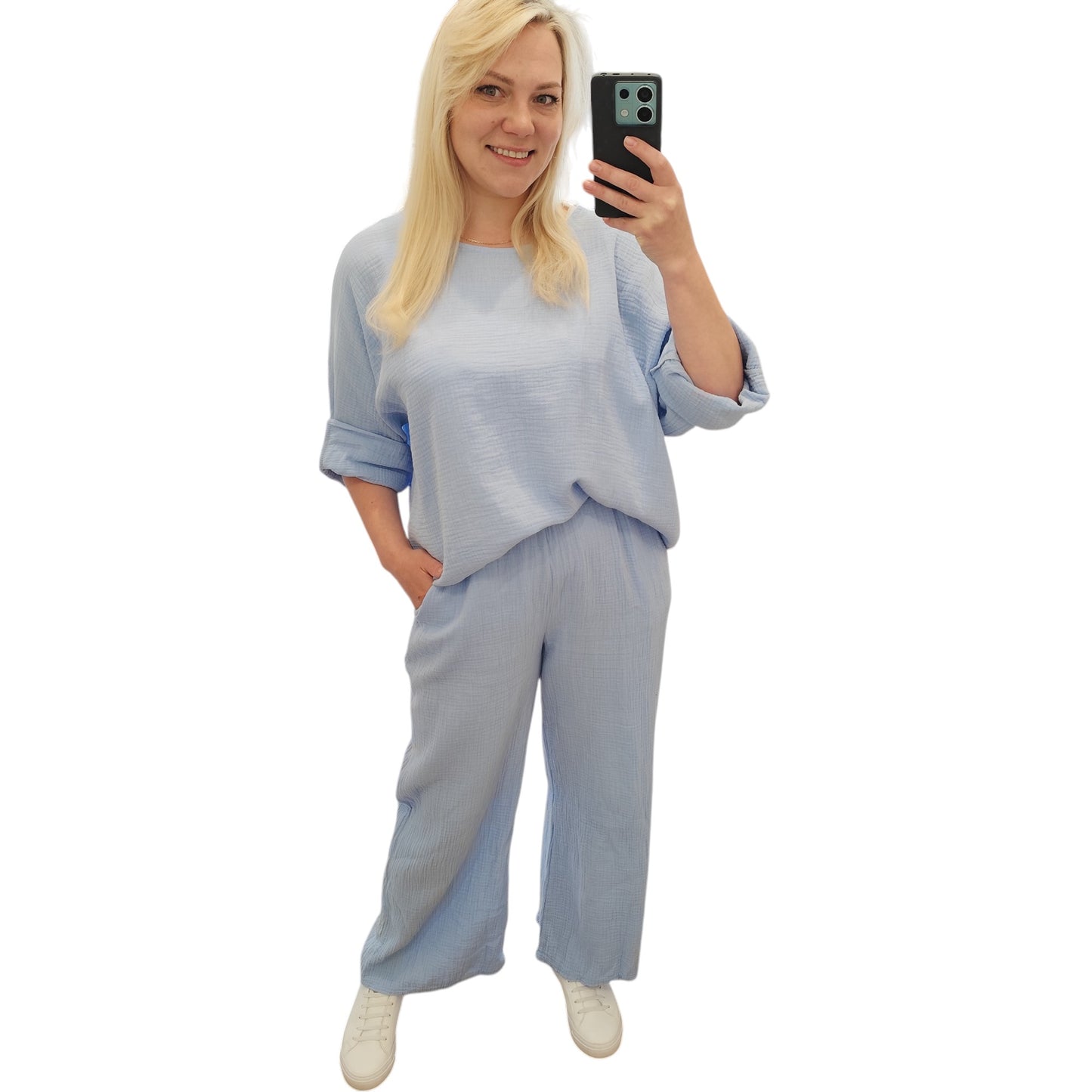 Oversize Musselin Shirt in Hellblau