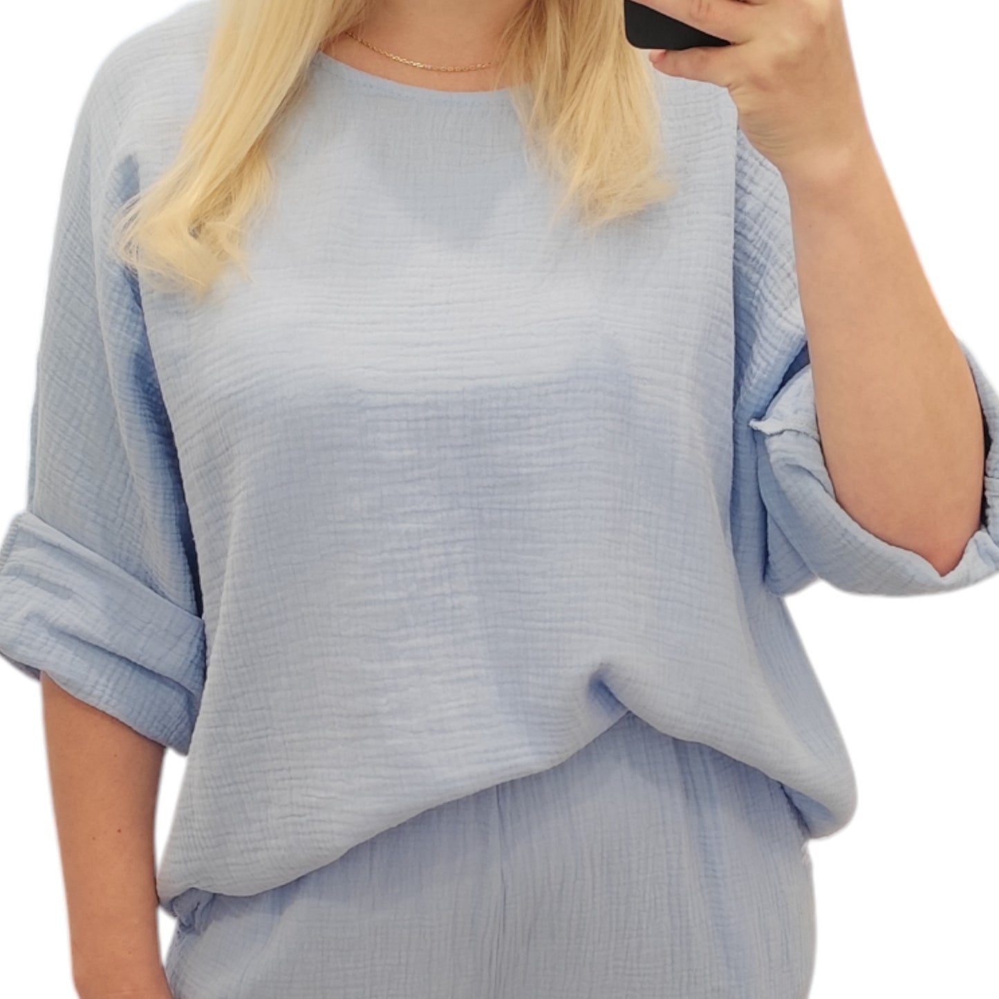 Oversize Musselin Shirt in Hellblau