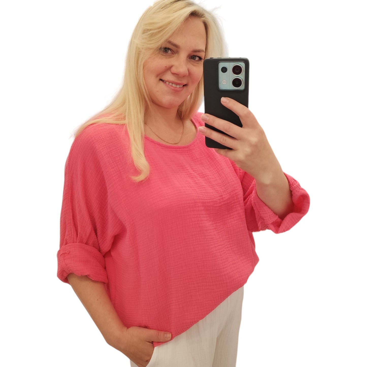 Oversize Musselin Shirt in Pink