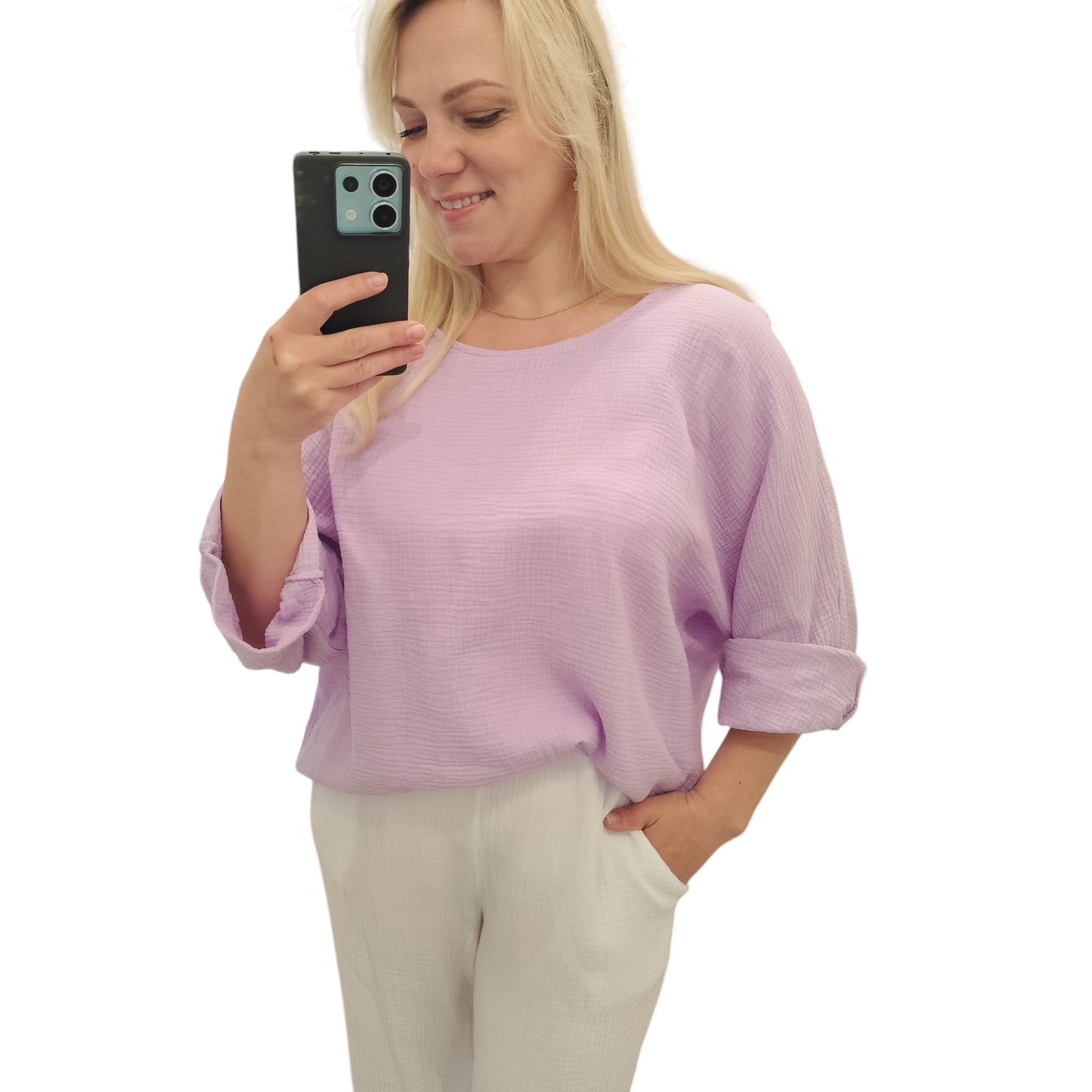 Oversize Musselin Shirt in Flieder